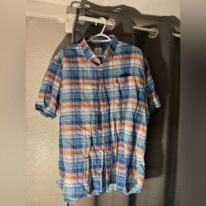 johnnie-O Blue and Orange Plaid Button Down Shirt